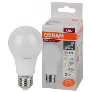 Лампа светодиодная груша LED 10 Вт E27 3000К 800Лм 220 В (замена 75Вт) OSRAM