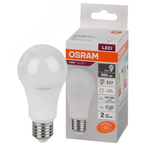 Лампа светодиодная груша LED 12 Вт E27 3000К 960Лм 220 В (замена 100Вт) OSRAM