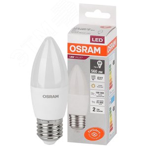 Лампа светодиодная свеча LED 7 Вт E27 3000К 560Лм 220 В (замена 60Вт) OSRAM