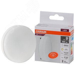 Лампа светодиодная LED 6 Вт GX53 3000К 480Лм таблетка 220 В (замена 50Вт) OSRAM