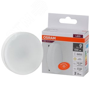 Лампа светодиодная LED 8 Вт GX53 3000К 640Лм таблетка 220 В (замена 60Вт) OSRAM