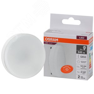 Лампа светодиодная LED 8 Вт GX53 4000К 640Лм таблетка 220 В (замена 60Вт) OSRAM