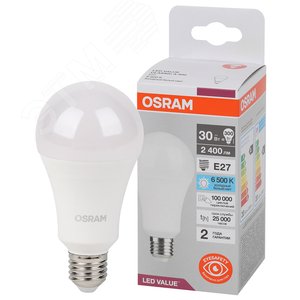 Лампа светодиодная LED Value Грушевидная 30Вт (замена 300Вт), 2400Лм, 6500К, цоколь E27 OSRAM