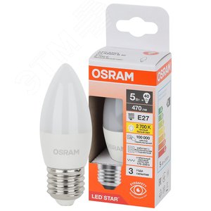 Лампа светодиодная LED Star Свеча 5Вт (замена 40Вт), 470Лм, 2700К, цоколь E27 OSRAM