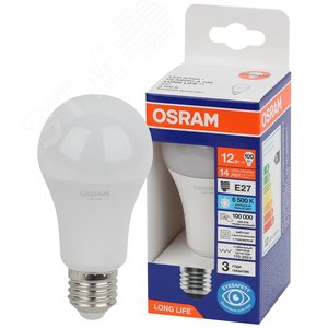 Лампа светодиодная груша LED 12Вт Е27 6500К 1055Лм 170-250В (замена 100Вт) OSRAM