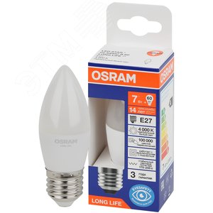 Лампа светодиодная свеча LED 7Вт Е27 4000К 600Лм 170-250В (замена 60Вт) OSRAM