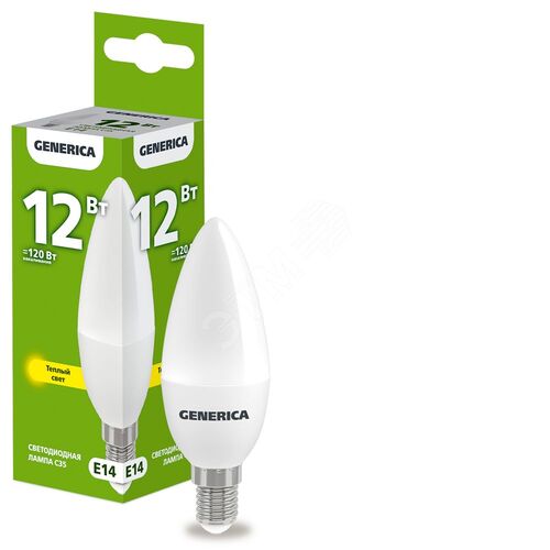 Лампа светодиодная C35 свеча 12Вт 230В 3000К E14 GENERICA
