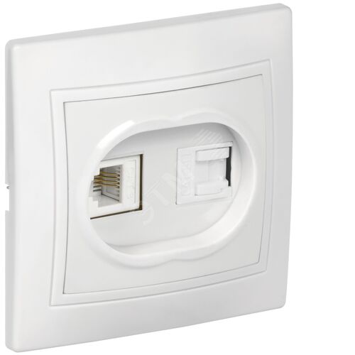 Розетка 2-местная RJ11+RJ45 кат.5е РК/Т12-КБ белый KVARTA