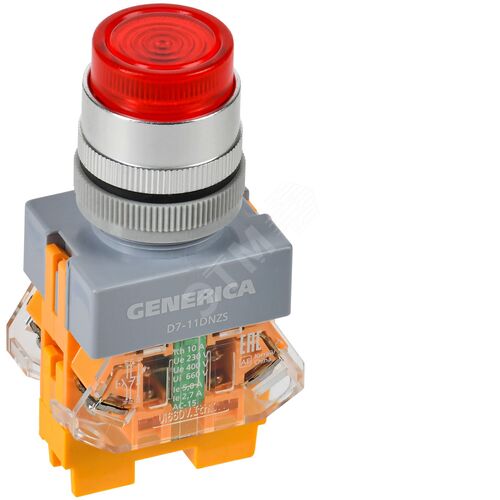 Кнопка D7-11DNZS d=22мм 1з+1р с подсв. и фикс. кр. GENERICA