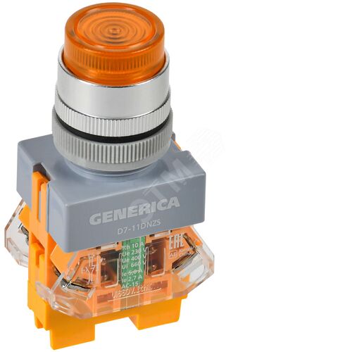 Кнопка D7-11DNZS d=22мм 1з+1р с подсв. и фикс. жел. GENERICA