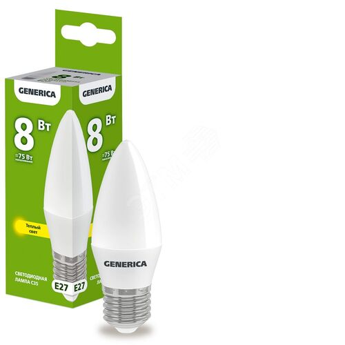 Лампа светодиодная C35 свеча 8Вт 230В 3000К E27