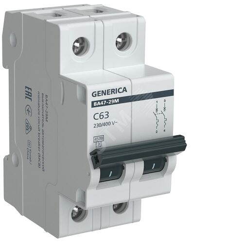 Автоматический выключатель ВА47-29М 2P 63А 4,5кА C