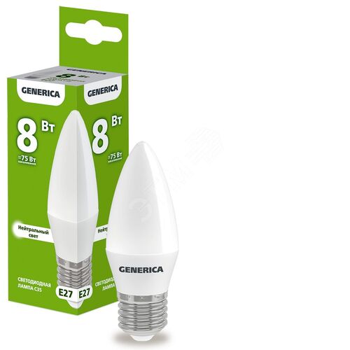 Лампа светодиодная C35 свеча 8Вт 230В 4000К E27