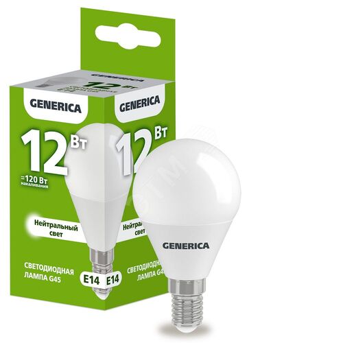 Лампа светодиодная G45 шар 12Вт 230В 4000К E14 GENERICA