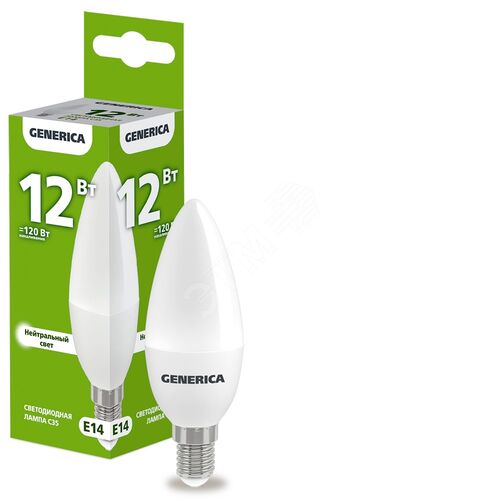 Лампа светодиодная C35 свеча 12Вт 230В 4000К E14