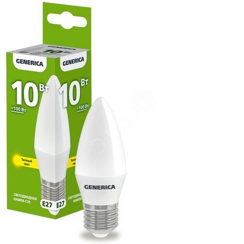 Лампа светодиодная C35 свеча 10Вт 230В 3000К E27 GENERICA