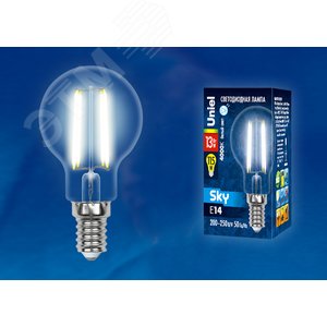 Лампа светодиодная LED-G45-13W/4000K/E14/CL PLS02WH . Форма шар, прозрачная, Sky. (4000К). Картон