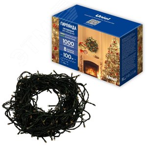 Гирлянда ULD-S10000-1000/DGA WARM WHITE IP20 светодиодная, 100 м, 1000 светодиодов, теплый, зеленый провод