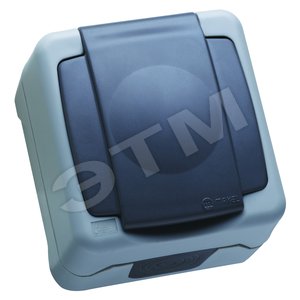 Розетка герметичная с крышкой с заземлением 16А IP55 серая (пружинный зажим)
