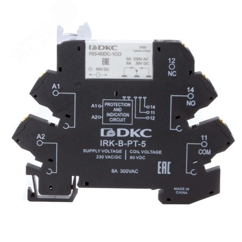 Реле интерфейсное, 1CO, коммутируемый ток 6 А, AgSnO, напряжение 230V AC/DC, push-in клеммы