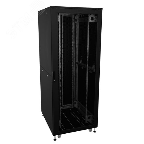 Шкаф напольный разобранный 19'' IT-CQE-N 42U 600x1000 мм, крыша с вырубкой, дверь перф. и двойная перф., двойные боковые панели, черный RAL9005