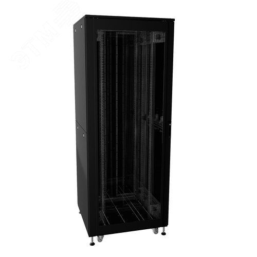 Шкаф напольный разобранный 19'' IT-CQE-N 42U 800x1000 мм, крыша с вырубкой, дверь стекло и двойная сплошная металл, двойные боковые панели, черный RAL9005