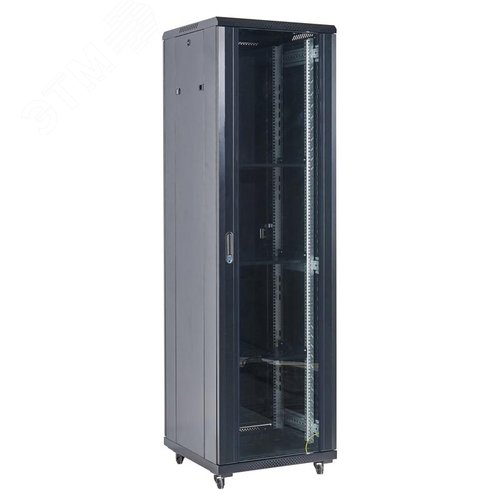 Шкаф напольный телекоммуникационный разборный 42U 600x600x2054мм дверь стекло черный (RAL 9005)