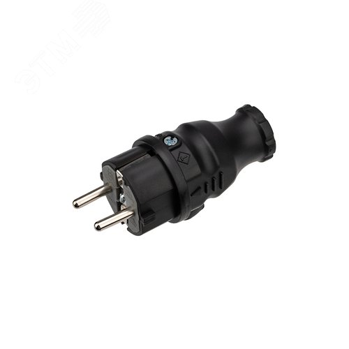 Вилка прямая каучуковая 16А/250В IP44 с/з черная
