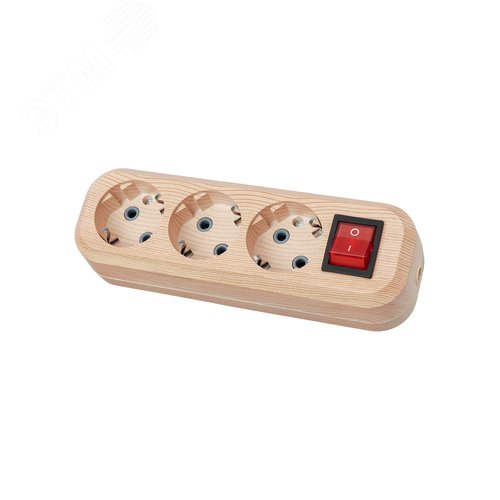 "Колодка розеточная 3 гнезда 2П+3 с выключателем16А 250В ""Эко"" (сосна) TDM"