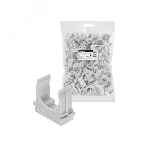 Крепеж-клипса для трубы 25 мм для прямого монтажа 100 шт. серая TDM
