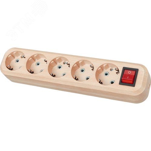 "Колодка розеточная 5 гнезд 2П+3 с выключателем16А 250В ""Эко"" (сосна) TDM"