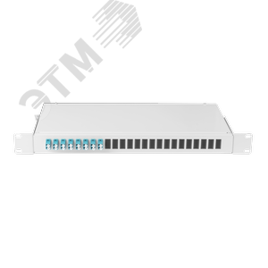 Оптический кросс 19 дюймов, 1U, укомплектованный на 16 портов LC/UPC, SM 9/125 OS2, стальной, серый