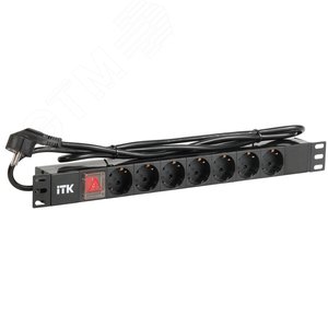 Блок распределения питания PDU 7 розеток DIN49440 с LED выключателем 1U шнур 2м вилка профиль из ПВХ черный (нем.станд)