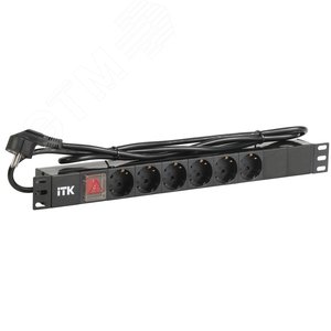 Блок розеток (PDU) 6 розеток DIN49440 с LED выключателем 1U шнур 2м вилка DIN49441 профиль из ПВХ черный (нем.станд)
