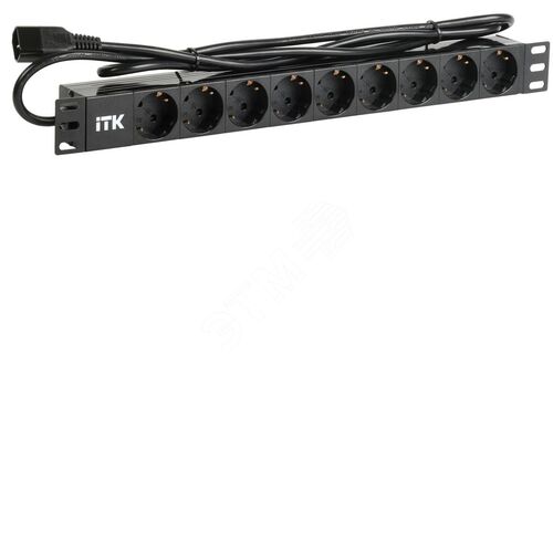 PDU 9 розеток DIN49440 (нем. станд.) 1U, шнур 2м вилка IEC 320 C14, профиль из ПВХ, черный