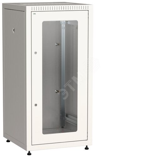 Шкаф напольный сетевой 19'' 24U 600х600мм стеклянная передняя дверь задняя металлическая серый LINEA E