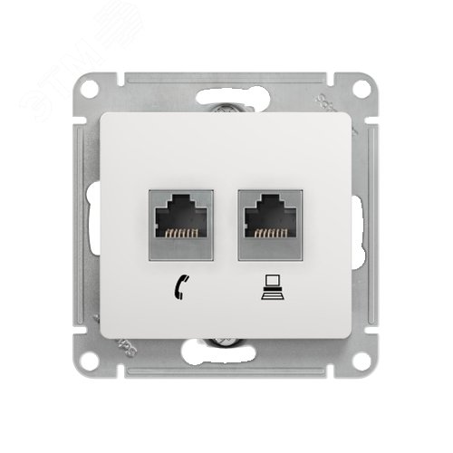 GLOSSA Розетка телефон/компьютер RJ11+RJ45 категория 5е в рамку белая
