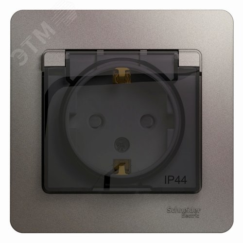 GLOSSA розетка с заземлением со шторками с крышкой в сборе IP44 платина