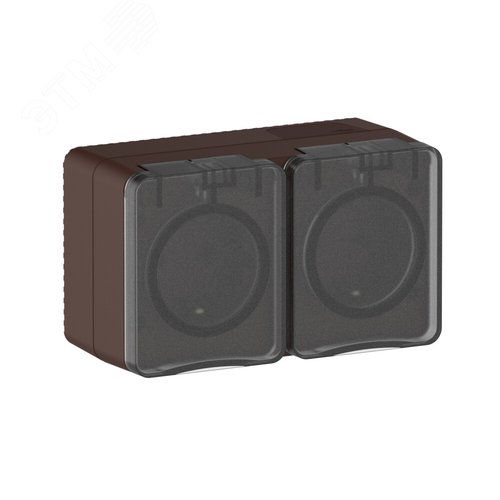 AtlasDesign PROFI IP54 О/У РОЗЕТКА двойная с з/к со шторками 16А, КОРИЧНЕВЫЙ