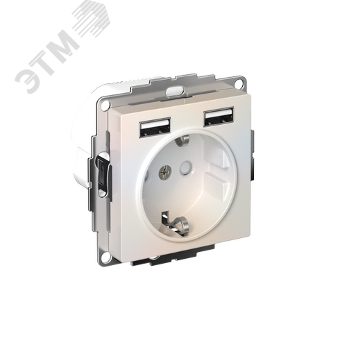 РОЗЕТКА ATLASDESIGN 16А c 2 USB A+A, 5В/2,4А, 2х5В/1,2А, механизм, ЖЕМЧУГ