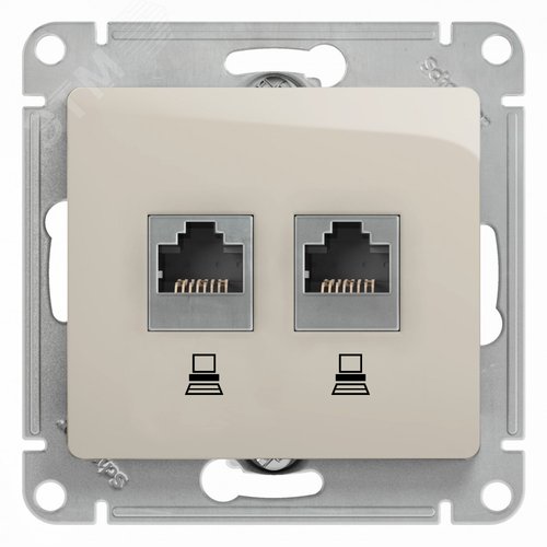 GLOSSA розетка двойная компьютерная RJ45+RJ45 кат.5E механизм молочный