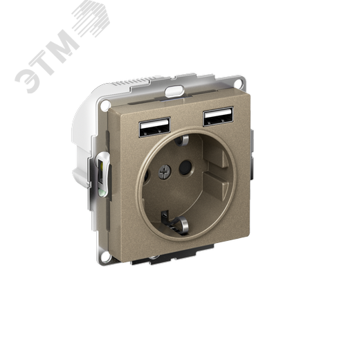 РОЗЕТКА ATLASDESIGN 16А c 2 USB A+A, 5В/2,4А, 2х5В/1,2А, механизм, ШАМПАНЬ