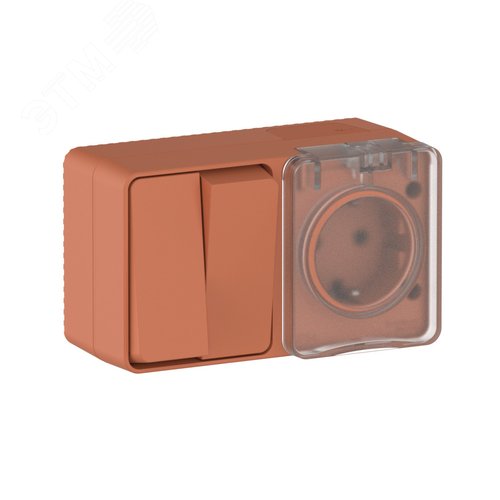 AtlasDesign PROFI IP54 О/У БЛОК: РОЗ. з/к со шт. 16А, ВЫКЛ.2-клав.10А, ТЕРРАКОТОВЫЙ
