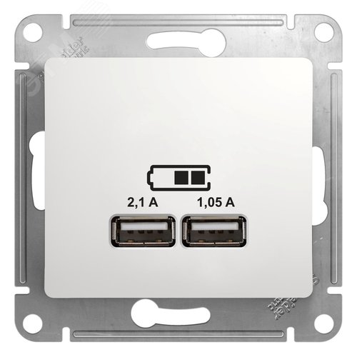Розетка GLOSSA USB A+A 5В/2100мА 2х5В/1050мА механизм белый