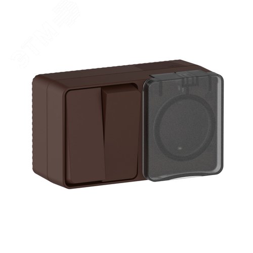 AtlasDesign PROFI IP54 О/У БЛОК: РОЗ. з/к со шт. 16А, ВЫКЛ.2-клав.10А, КОРИЧНЕВЫЙ