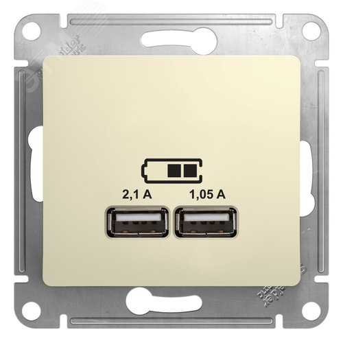 Розетка GLOSSA USB A+A 5В/2100мА 2х5В/1050мА механизм бежевый