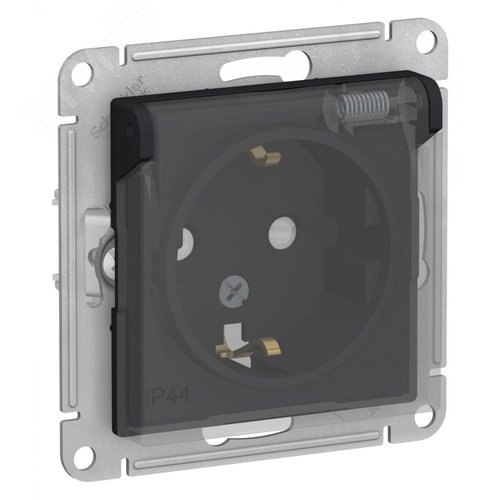 ATLASDESIGN AQUA РОЗЕТКА с заземлением со шторкамис прозрачной крышкой, 16А, IP44, механизм, КАРБОН