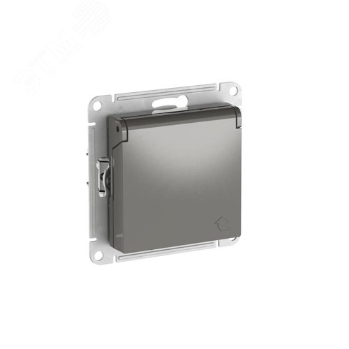 ATLASDESIGN РОЗЕТКА с заземл. со шторк. с крышкой,16А,IP20, быстрозажимные клеммы, СТАЛЬ