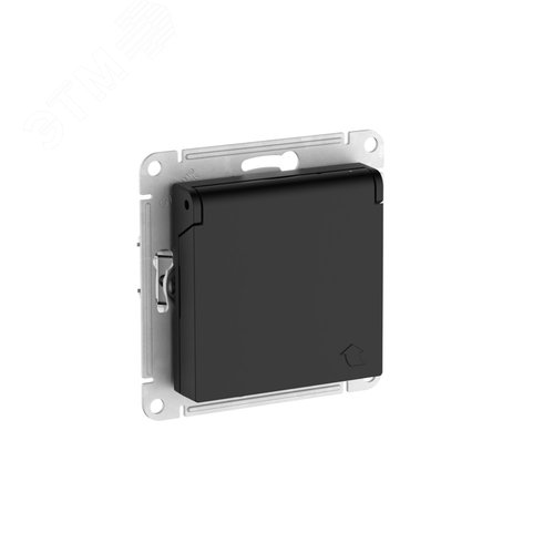 ATLASDESIGN РОЗЕТКА с заземл. со шторк. с крышкой, 16А, IP20,мех., быстрозажимные клеммы, КАРБОН