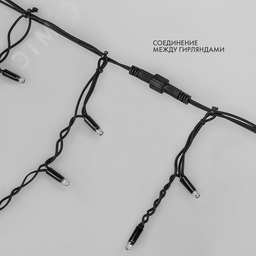 Гирлянда светодиодная Бахрома Айсикл 4х0,6 м 128 LED, теплый белый, черный каучук, 3,3 мм, IP67, постоянное свечение, 230 В нужен блок питания